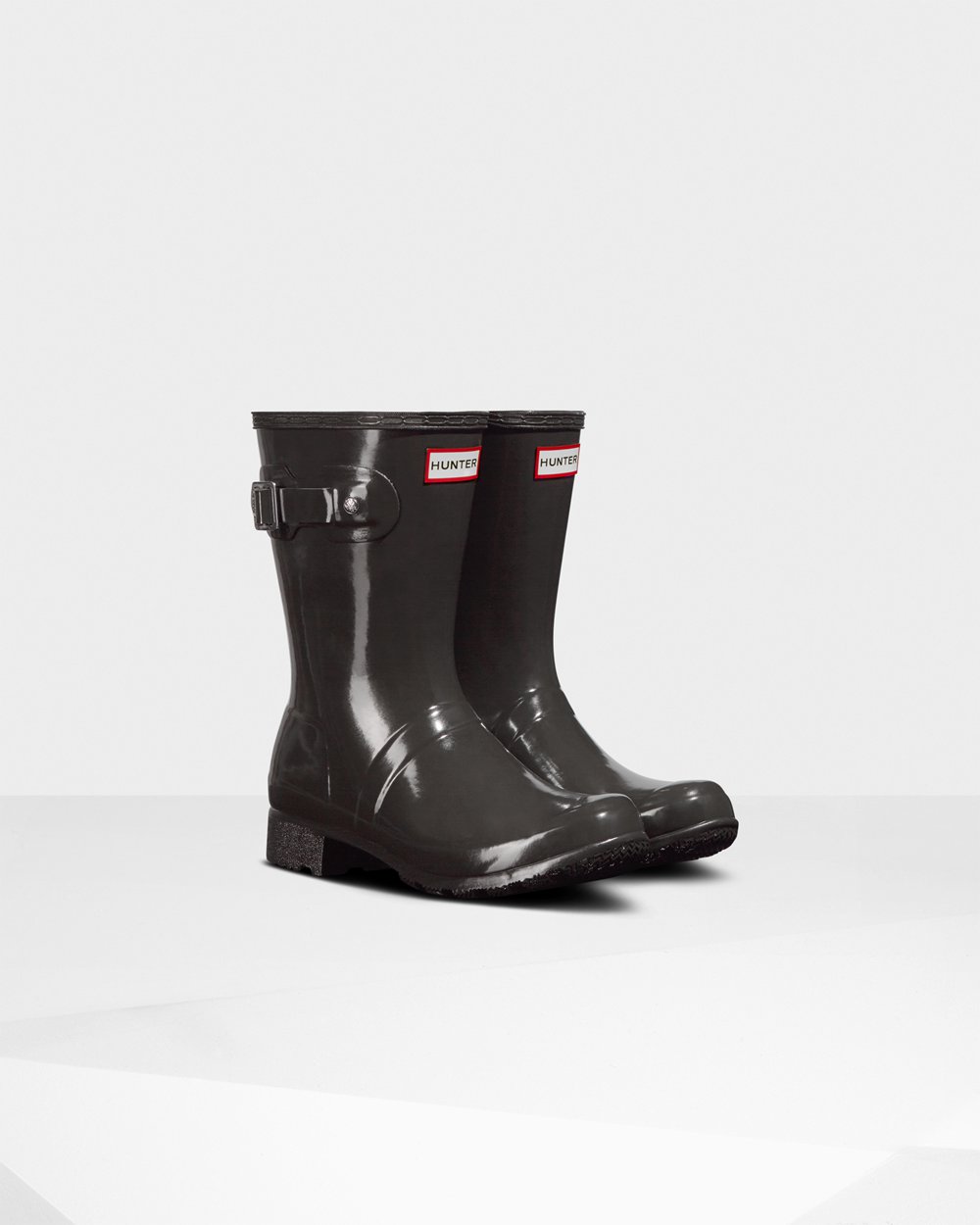 Womens Short Rain Boots - Hunter Original Tour Foldable Gloss (74BALMEJW) - Dark Grey